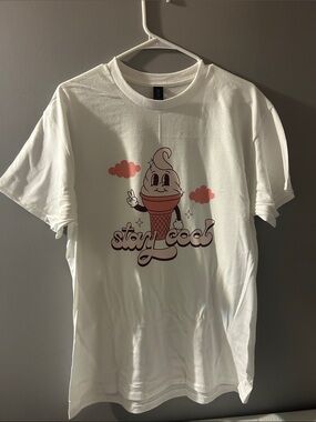 Gildan White Tee with Pink Ice Cream Graphic